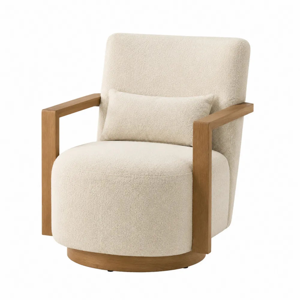 Silla con Brazos de Madera y Tapizado en Poliéster Crema