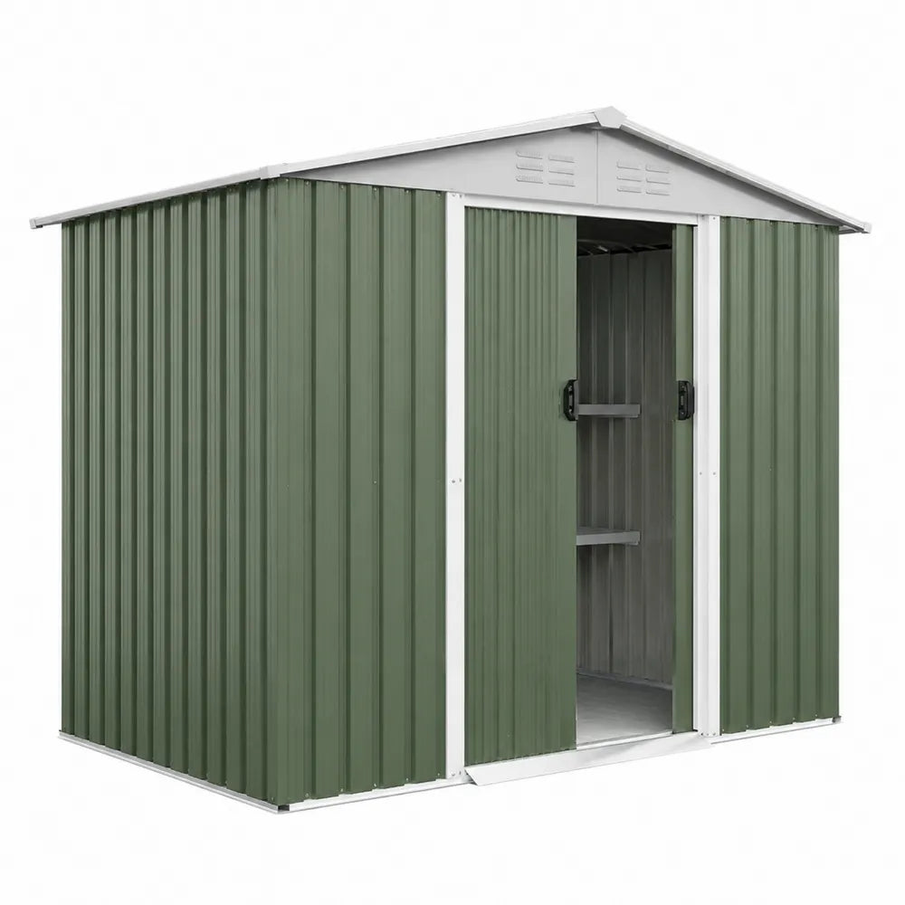 Cobertizo de metal galvanizado verde 213 cm x 127 cm x 185 cm