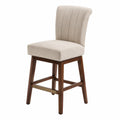 Taburete de Madera con Asiento de Tela Beige
