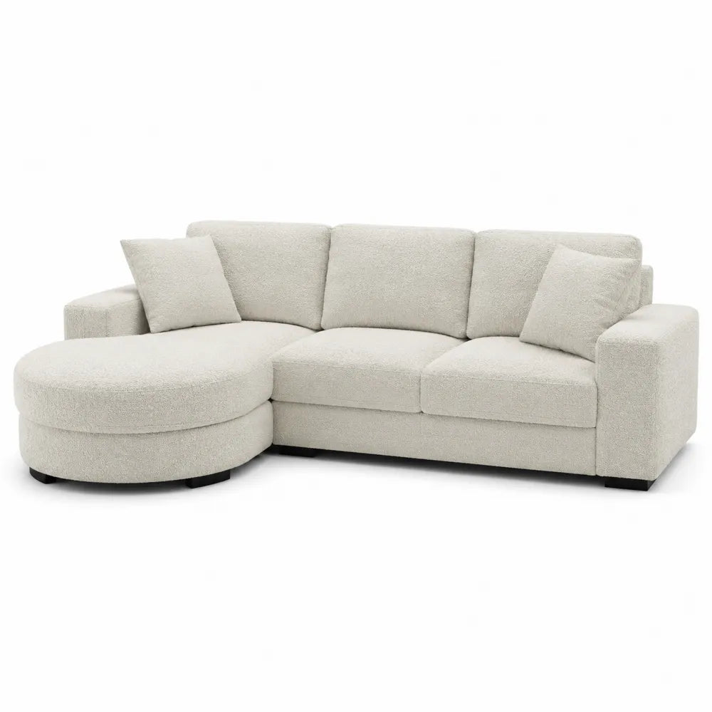 Sofá Esquinero en L de Tela Crema con Chaiselongue