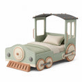 Cama infantil con forma de tren en MDF y metal verde 200x100 cm