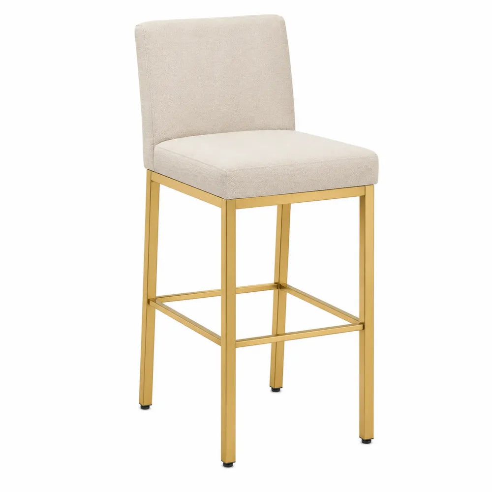 Taburete de barra con estructura de metal y asiento de tela beige