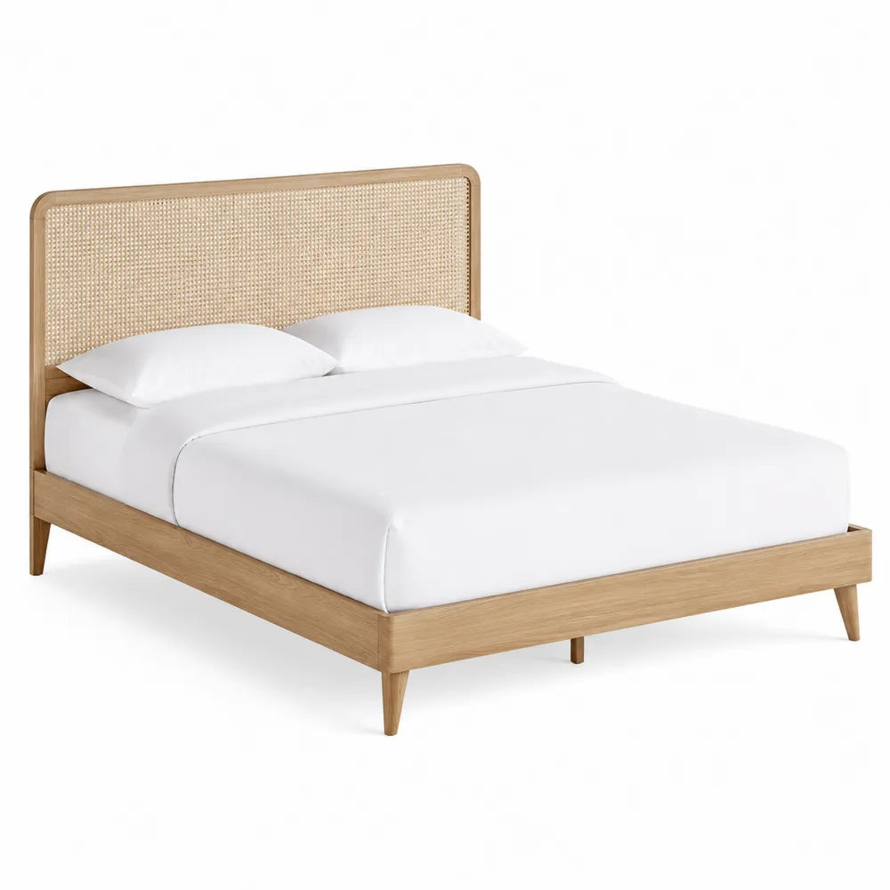 Cama de matrimonio de madera y ratán 200x160 cm