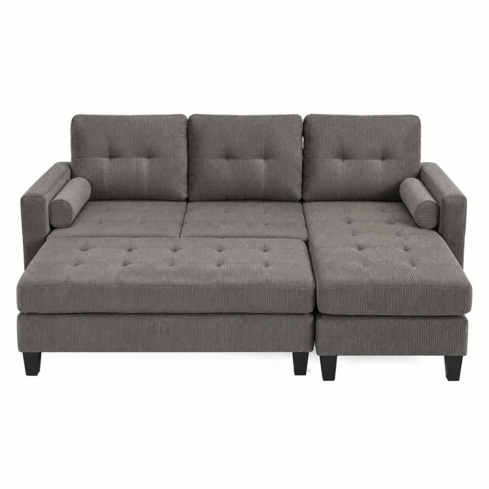 Sofá chaise longue gris de algodón y poliéster 250x150x90 cm