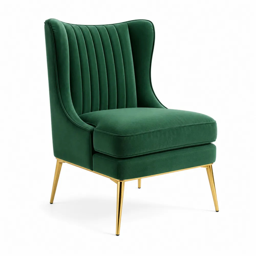 Sillón de Terciopelo Verde con Patas Metálicas Doradas