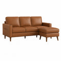 Sofá seccional de cuero sintético marrón con chaise longue