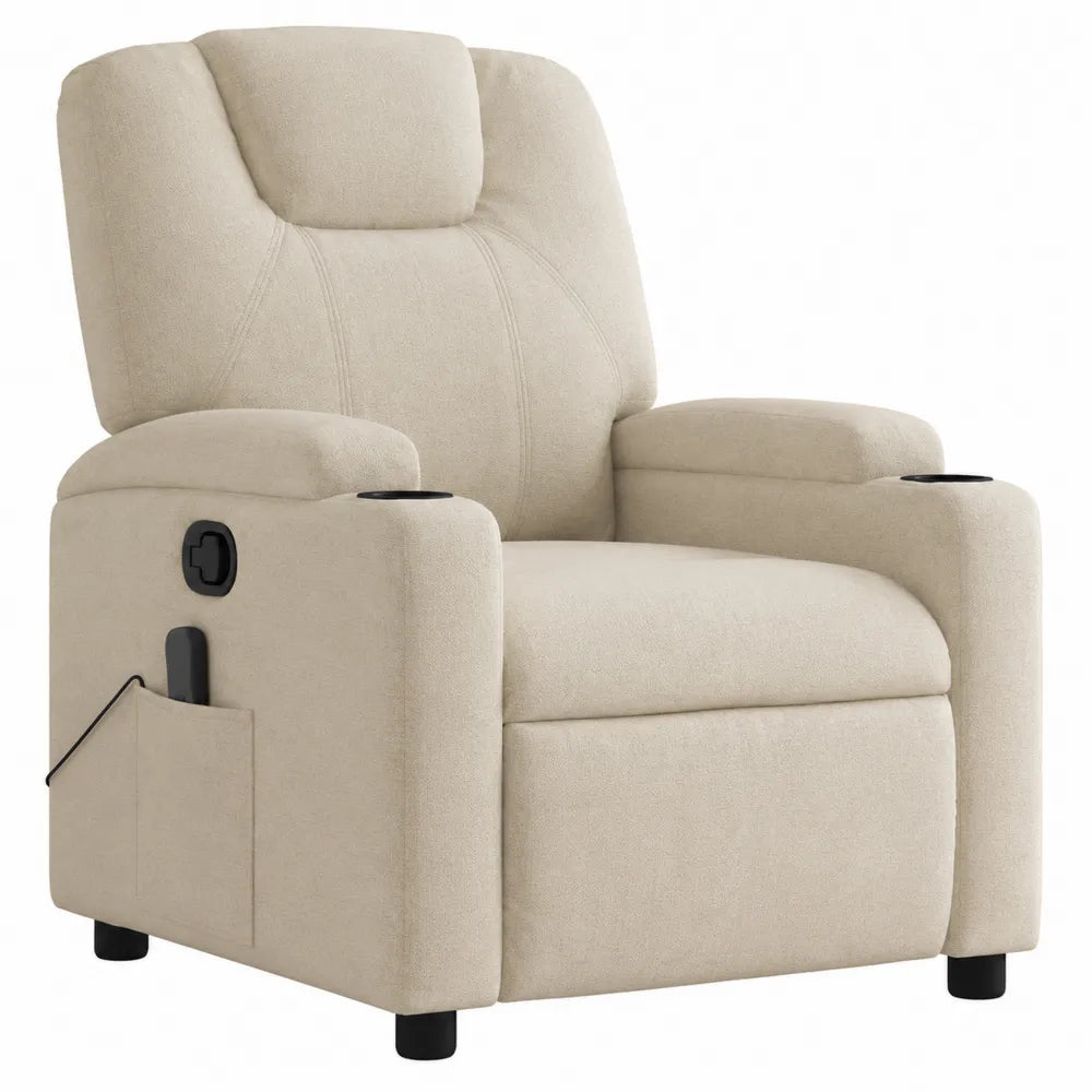Sillón reclinable de tela de poliéster beige con portavasos