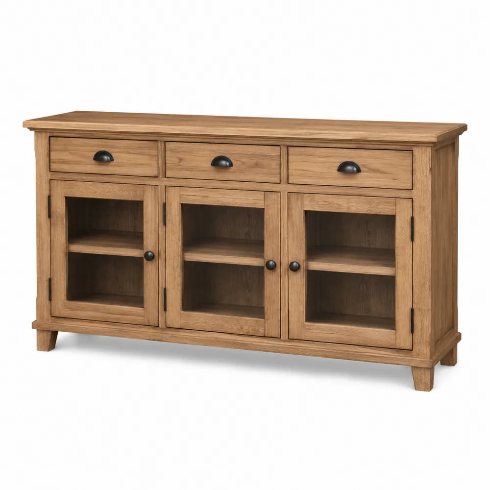 Aparador de madera con puertas de vidrio templado 150x40x80 cm