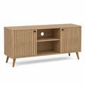 Mueble de TV de madera de roble con puertas y estantes 120x40x50 cm