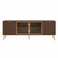 Mueble de TV de madera con puertas de vidrio templado y estructura de metal 160x40x60 cm
