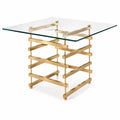 Mesa cuadrada de vidrio templado y base de acero dorado 90x90 cm