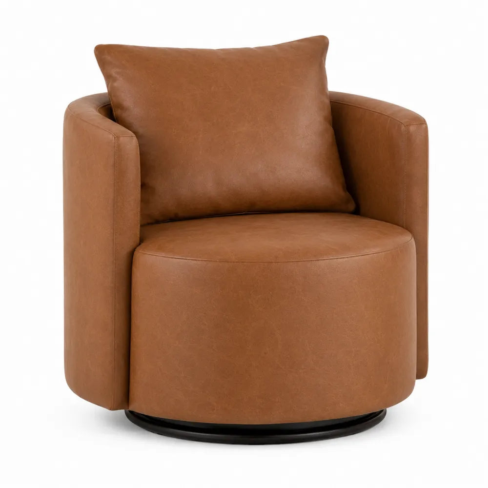 Silla Giratoria de Cuero Sintético Marrón, Altura 75cm