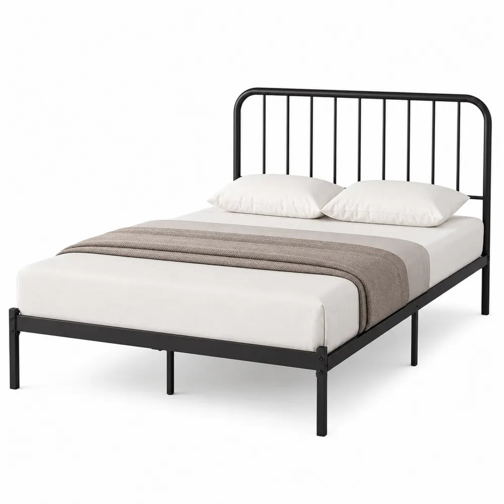 Cama de metal negra 200x150 cm con estructura de acero