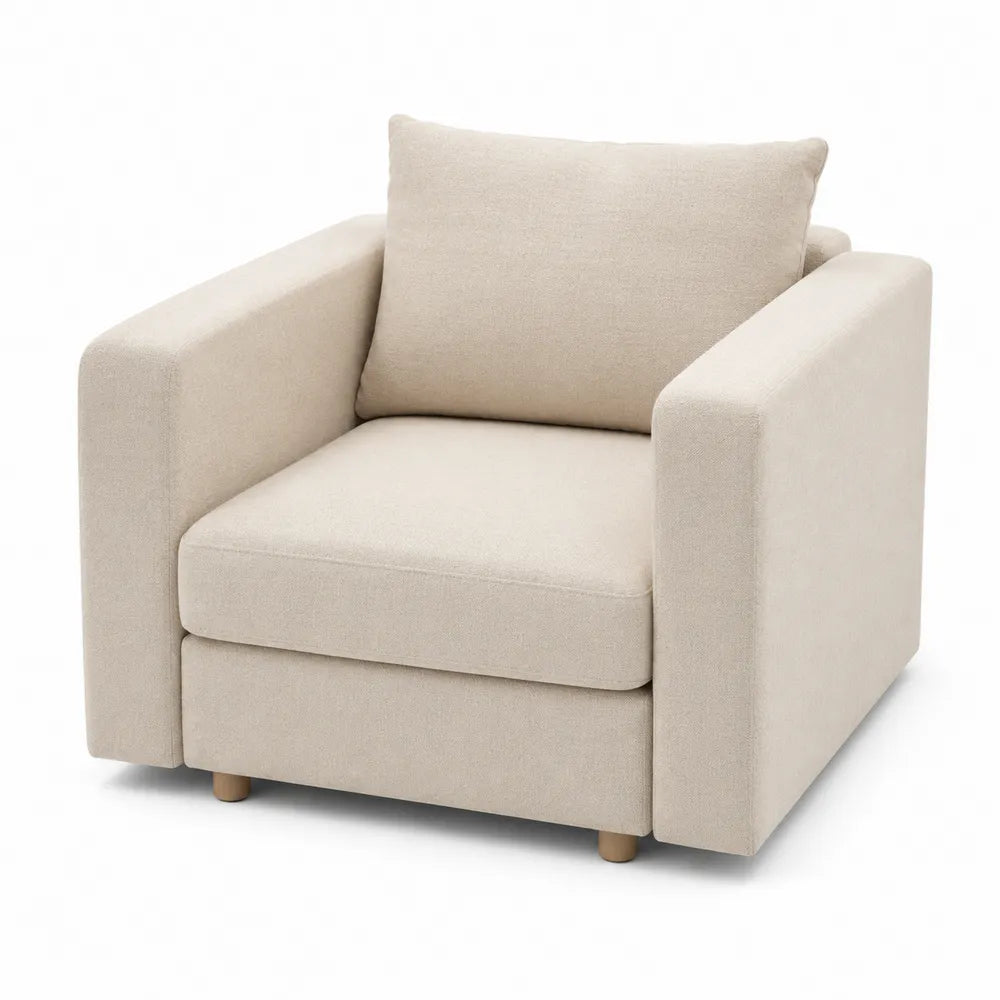 Sofá de una plaza tapizado en poliéster beige 85x85x75 cm