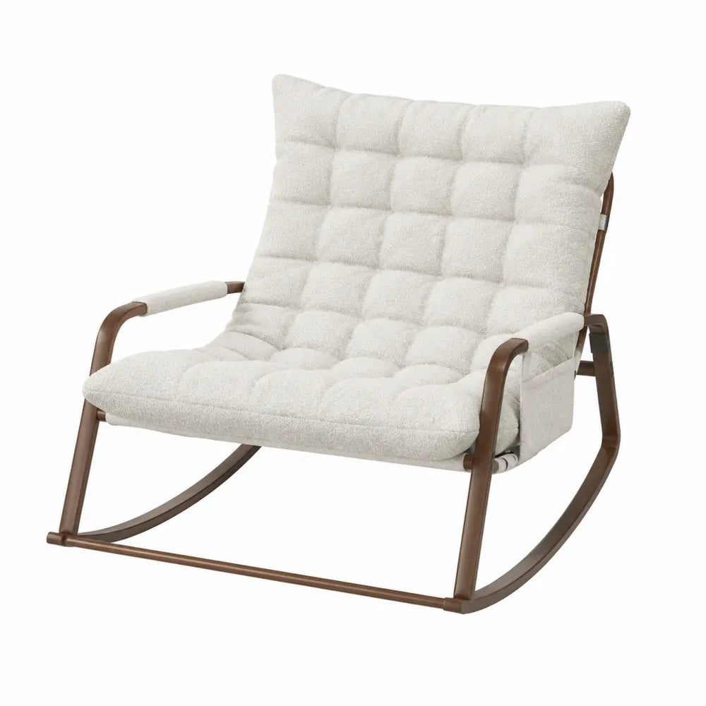Silla mecedora de acero y poliéster beige