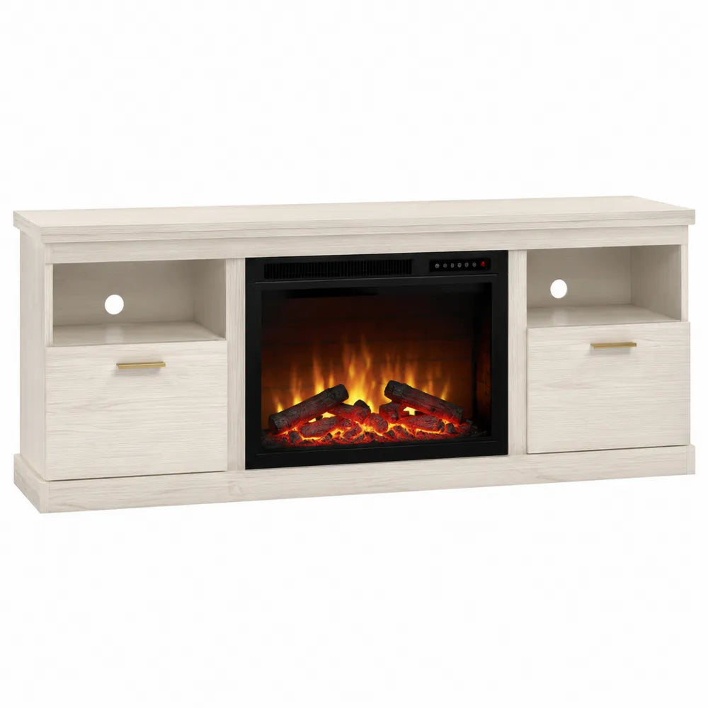 Mueble de TV blanco con chimenea eléctrica MDF 150x40x60 cm