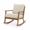Silla mecedora de madera de roble con cojines de lino beige
