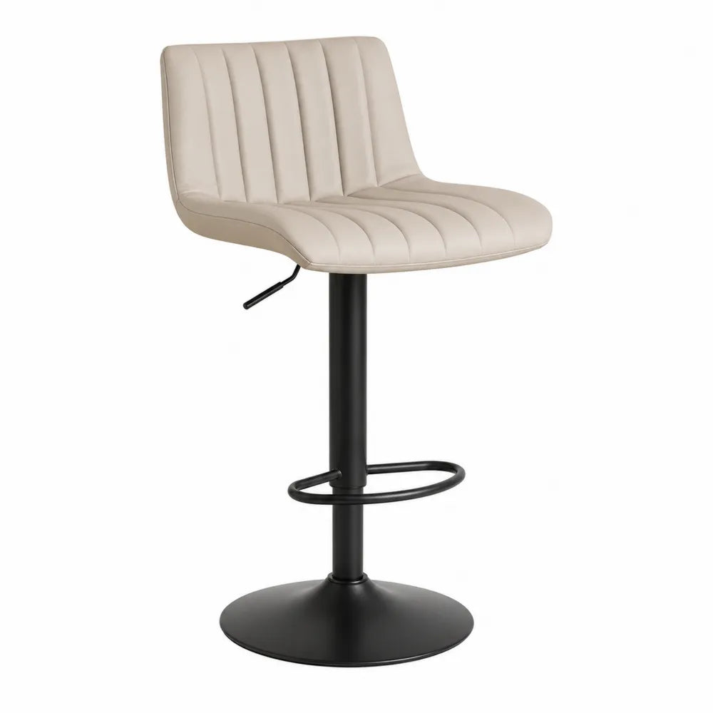 Taburete de bar ajustable en cuero sintético color crema con base de metal