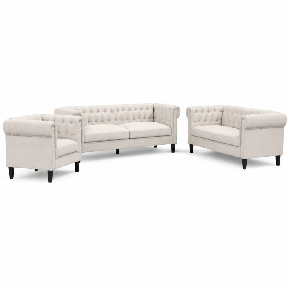 Conjunto de sofás Chesterfield tapizado en terciopelo beige