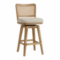 Taburete de madera con respaldo de rejilla y cojín beige