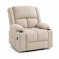 Sillón reclinable de tela chenilla beige con portavasos